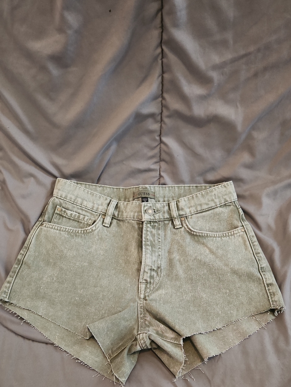 GUESS Olive Green High-Rise Denim Shorts